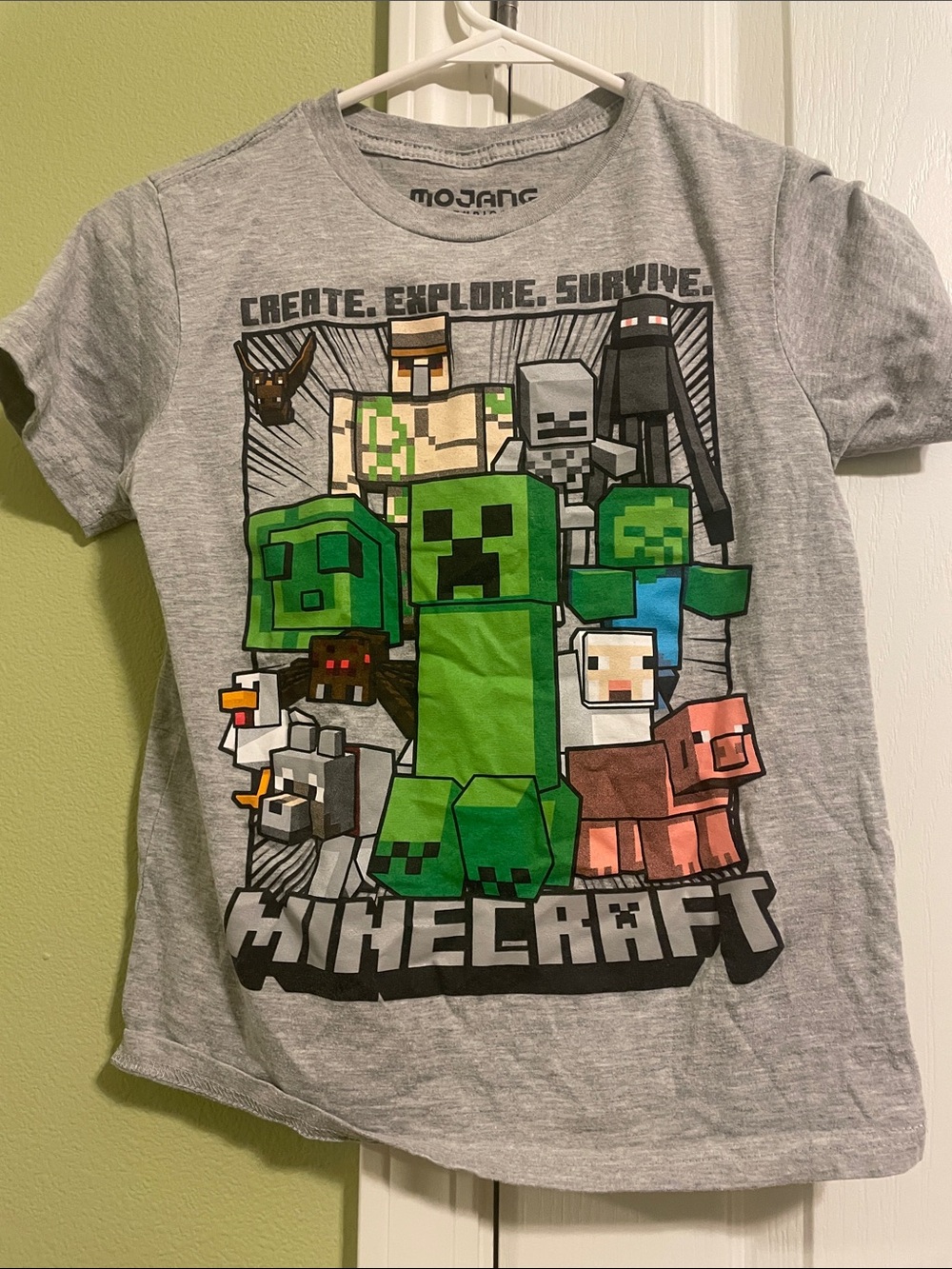 Minecraft Kids' Gray Short-Sleeve Graphic Tee with Green Creeper
